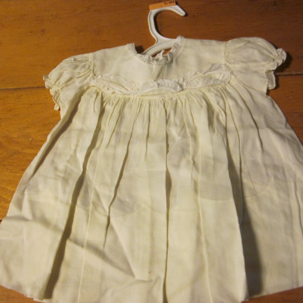 Vtg Feltman bros MCM infant yellow dress baby doll sleeve lace embroidery 12 m